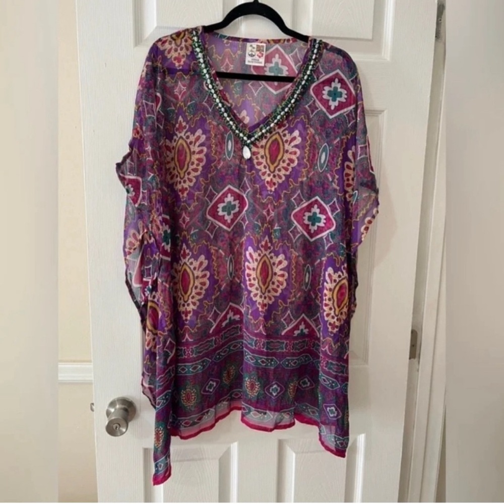 India Boutique Purple and Pink Bohemian Swim Coverup